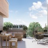 outdoor rooftop terrace with lounge seating