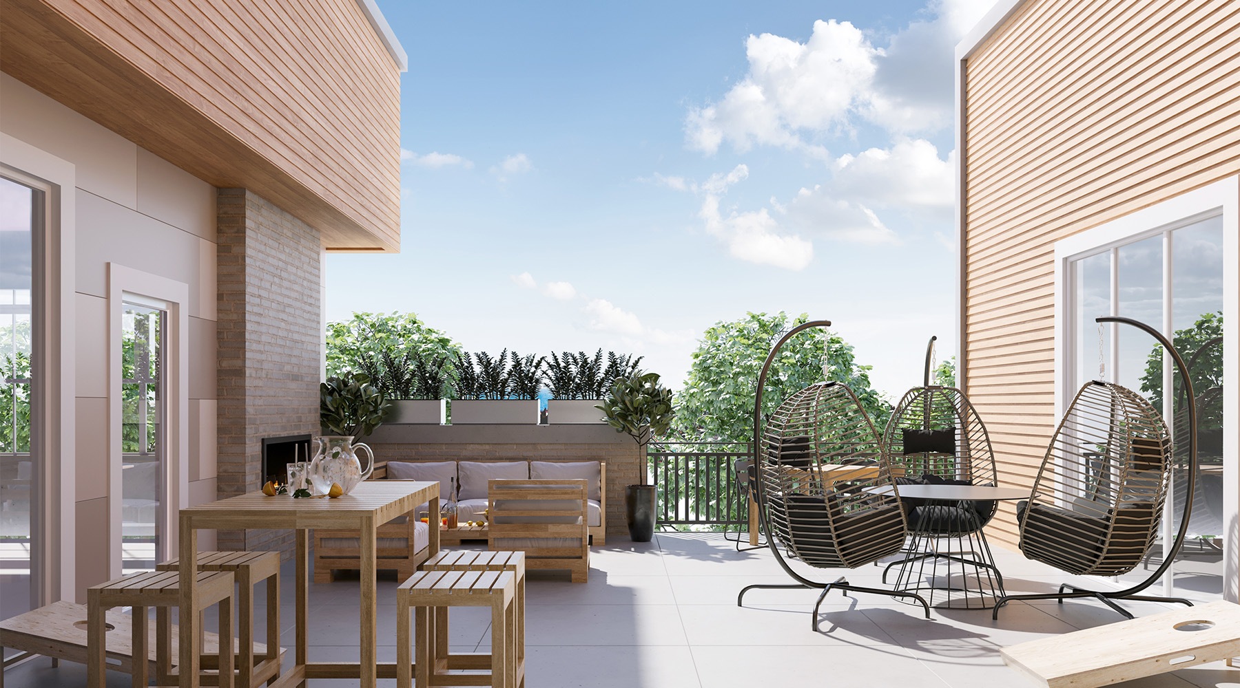 outdoor rooftop terrace with lounge seating